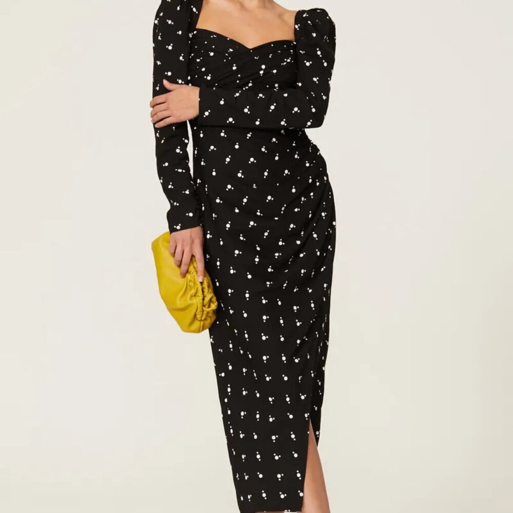 Self-Portrait Black Polka Dot Puff Sleeve Midi Dress US 2